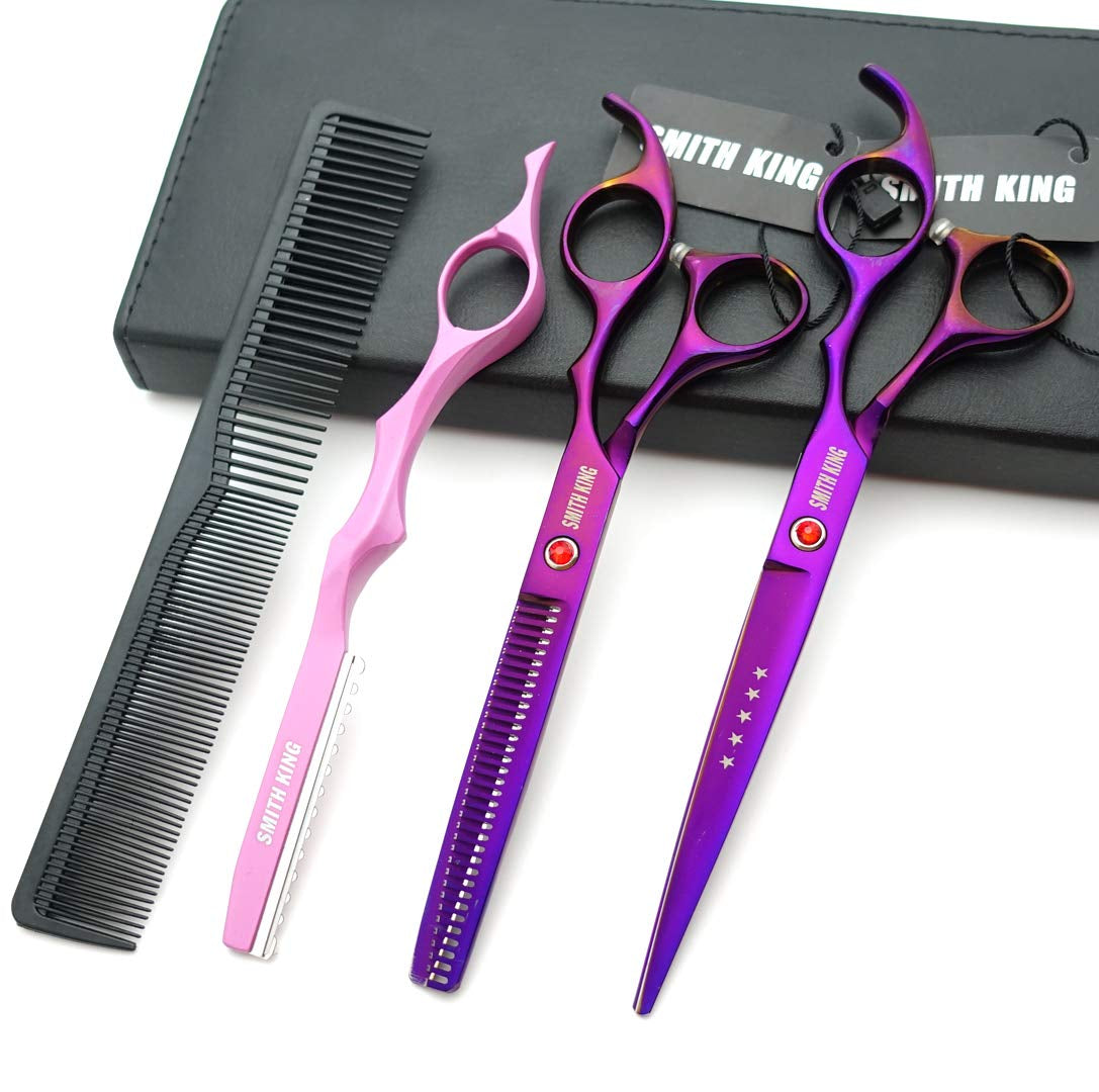 7.0 Inches Professional Hair Cutting Thinning Scissors Set with Razor (Violet)
