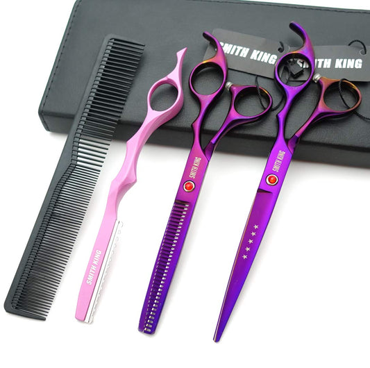 7.0 Inches Professional Hair Cutting Thinning Scissors Set with Razor (Violet)