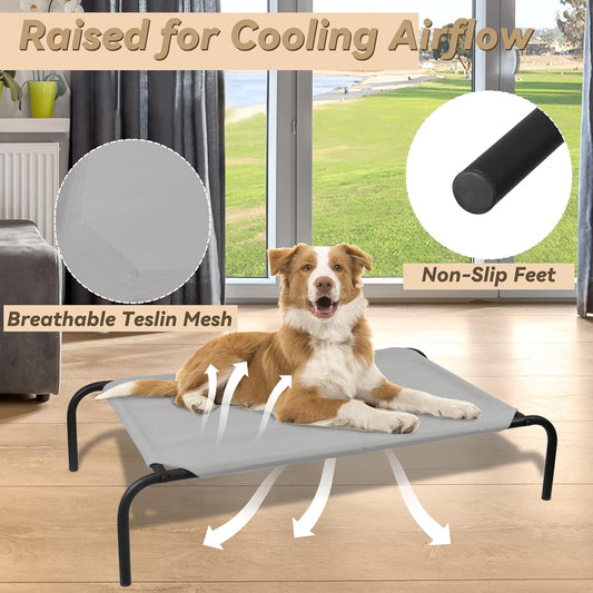 Heavy Duty Steel-Framed Portable Elevated Pet Bed, Elevated Cooling Pet Cot, 43.5" L X 25.5" W X 7.8" H(M, Grey)