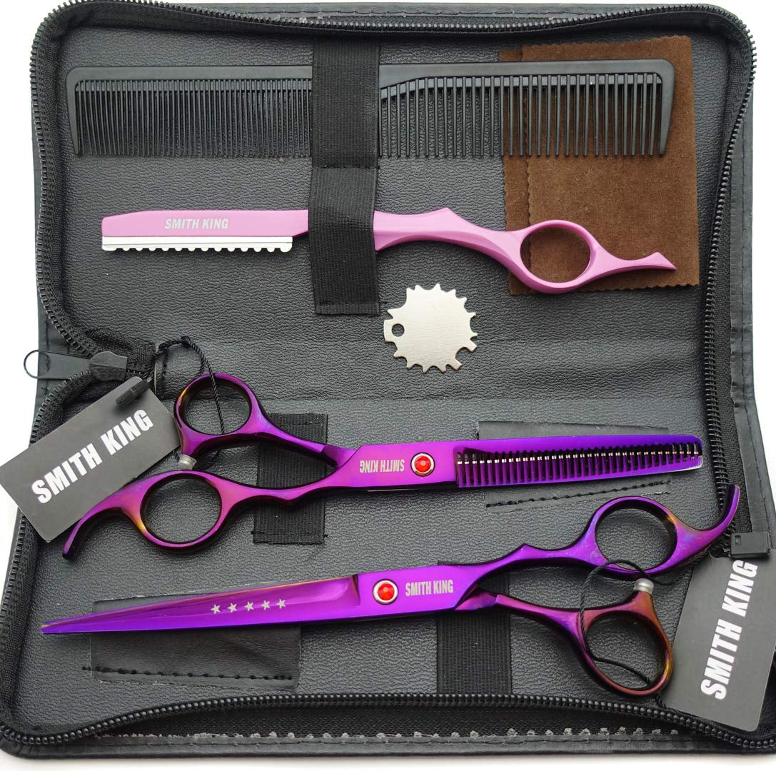 7.0 Inches Professional Hair Cutting Thinning Scissors Set with Razor (Violet)