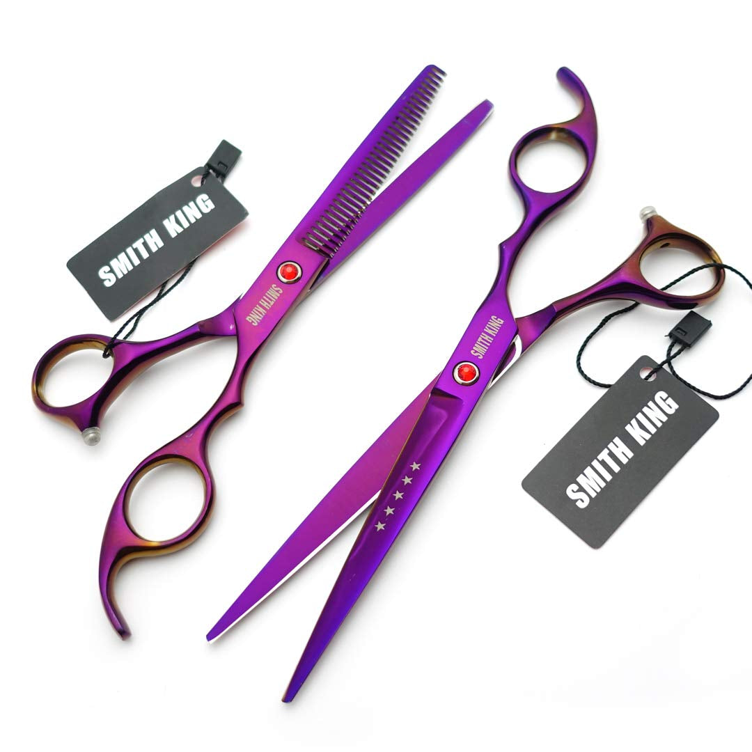 7.0 Inches Professional Hair Cutting Thinning Scissors Set with Razor (Violet)